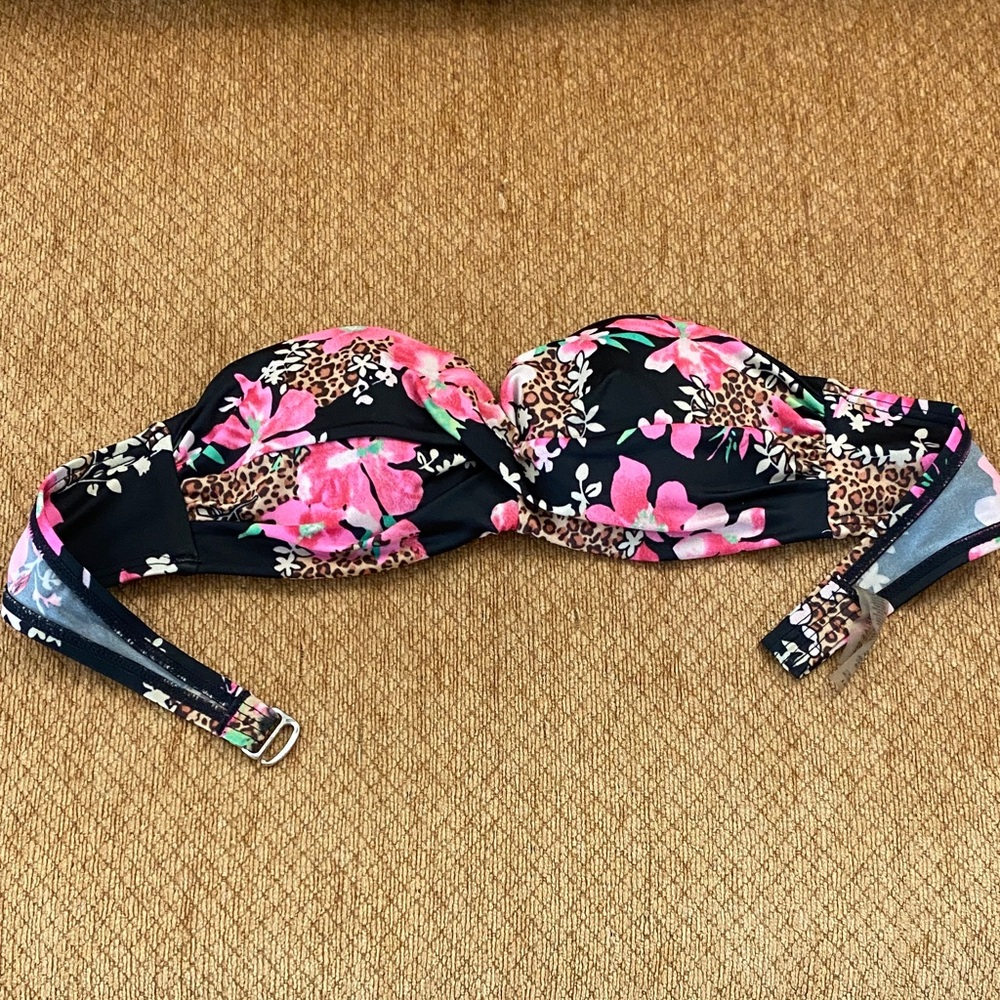 Victoria's Secret Black and Pink Floral Bikini Top